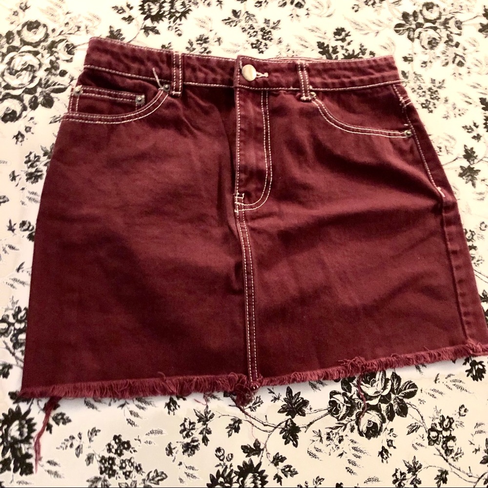Burgundy mini skirt